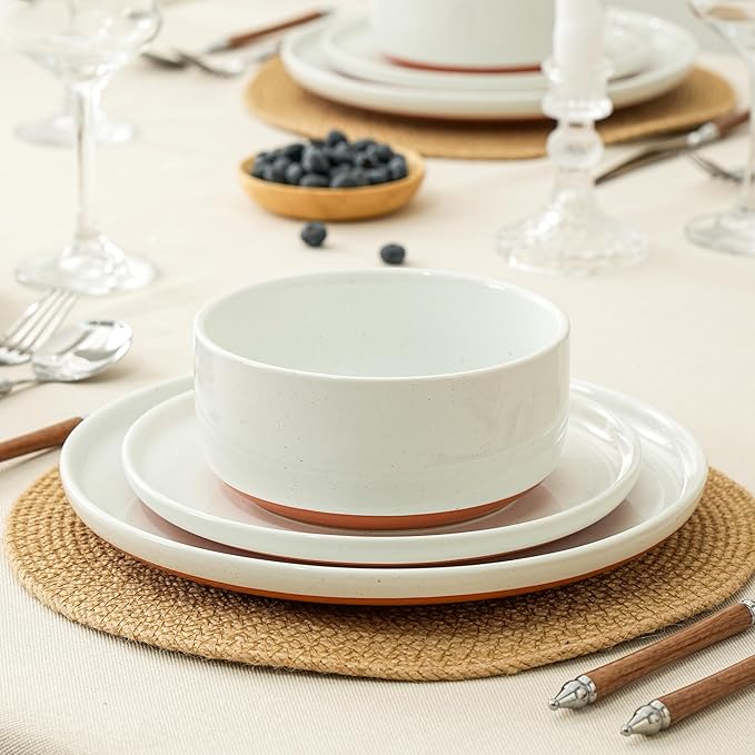 10.25-Inch Dinner Plates Set of 4, Dual Glaze Stoneware Plates, Microwave and Dishwasher Safe, Ceramic Plates for Everyday Dining, Stardust Glaze White