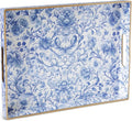 Serving Tray with Handles, Rectangular Plastic Tray 15.75x11.81 Inch, Blue and White Peony Chinese Porcelain Style Decorative Tray for Kitchen, Dining Table, Vanity, Office & Home