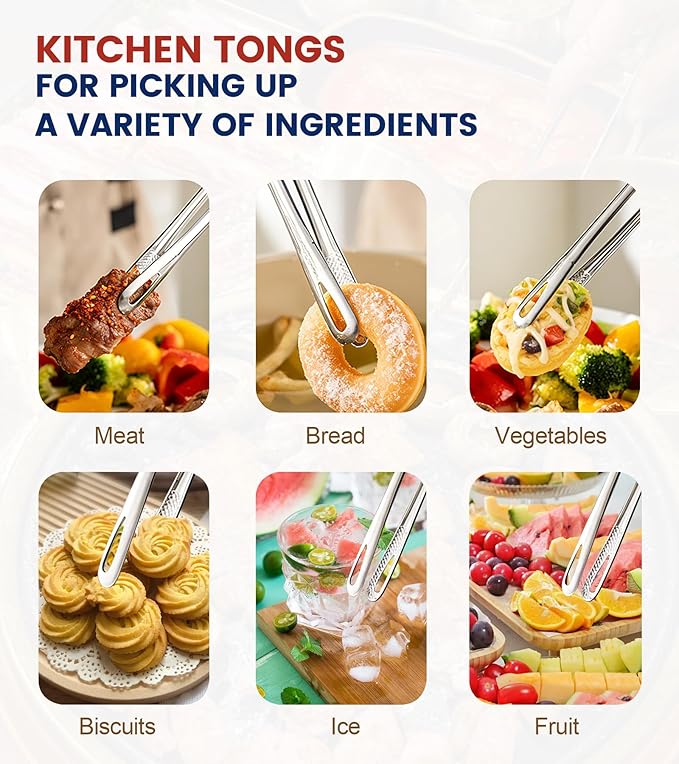 Ugotit 6 Pack Cooking Tongs 11 Inch, Korean BBQ Tongs Stainless Steel Kitchen Tweezers, Japanese Yakiniku Grill Tongs for BBQ, Frying, Salad, Hot Pot