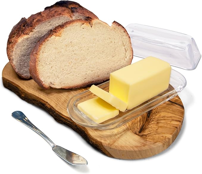 Kangaroo Decorative Clear Glass Butter Dish with Lid for Countertop & Refrigerator - Crystal Covered Butter Tray Storage Container Holder for Counter & Fridge