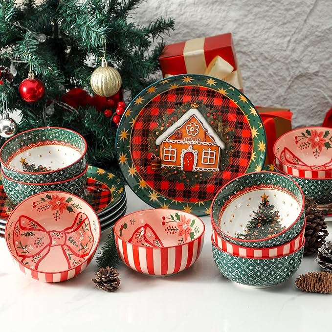 Ceramic Dinner Plates Set of 6,Stoneware 10 Inch,Microwave,Dishwasher and Oven Safe,Porcelain Dessert Plates for Steak,Dishes Set,Valentine's Day and New Year Gift,Christmas