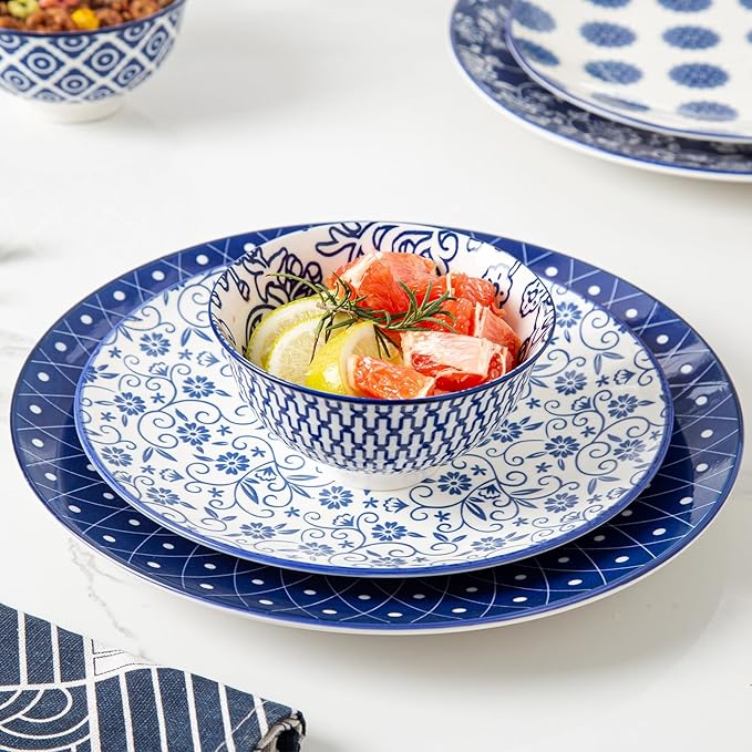 Ceramic Dessert Bowls Set - Small 12 Oz Ice Cream Bowls, 4.75 Inch Cereal Bowls for Snack, Fruit, Dipping Sauce, Side Dishes - Microwave Dishwasher Safe - Set of 6 - Vintage Blue