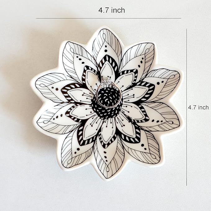 Small Flower Jewelry Dish Tray, Decorative Ceramic Trinket Dish, Modern Accent Tray for Vanity