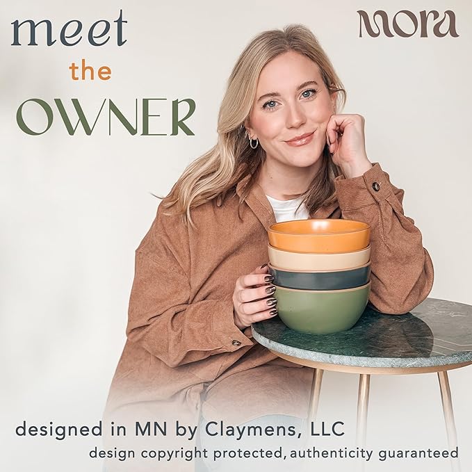 Mora Ceramic Artisan Matte Bowls For Kitchen 28oz - Bowl Set of 4 - For Cereal, Salad, Pasta, Soup, Dessert etc - Dishwasher, Microwave, and Oven Safe - For Breakfast, Lunch and Dinner - Safari Colors