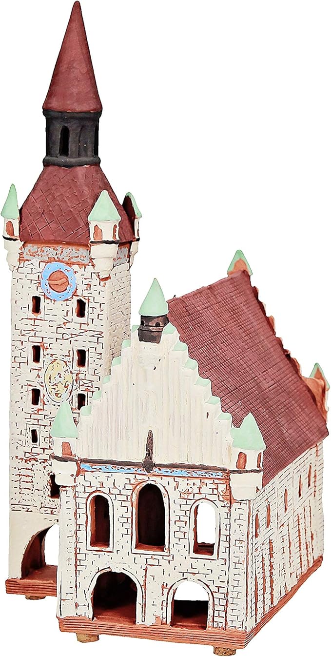 Ceramic Art Tealight Candle Holder Room Decoration Handcrafted Collectible Miniature Light House Old Town Hall in Munchen, Bavaria, Germany B325N*