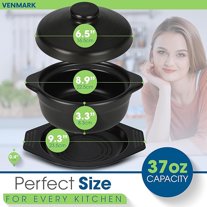 Korean Stone Bowl (Dolsot) – Ttukbaegi Pot with Lid, Bibimbap Bowl, 37 oz Earthenware Hot Pot for Steamed Eggs, Rice, Bibimbap, Ramen & Soup – Complete with Heat-Resistant Silicone Mitts