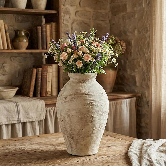 Ceramic Flower Vase Home Decor - 9 Inch Vintage Ceramic Vase Large Vases for Decor Living Room Large Ceramic Vase for Dining Room Bathroom Indoor and Outdoor Decoration