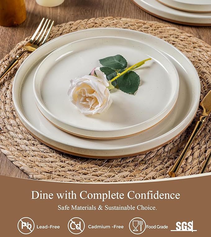 AmorArc Ceramic Dinnerware Set for 6 | Speckled Stoneware Plates and Bowls with Rustic Terracotta Underside| Scratch Resistant,Dishwasher & Microwave Safe Dishes Sets- 18pcs
