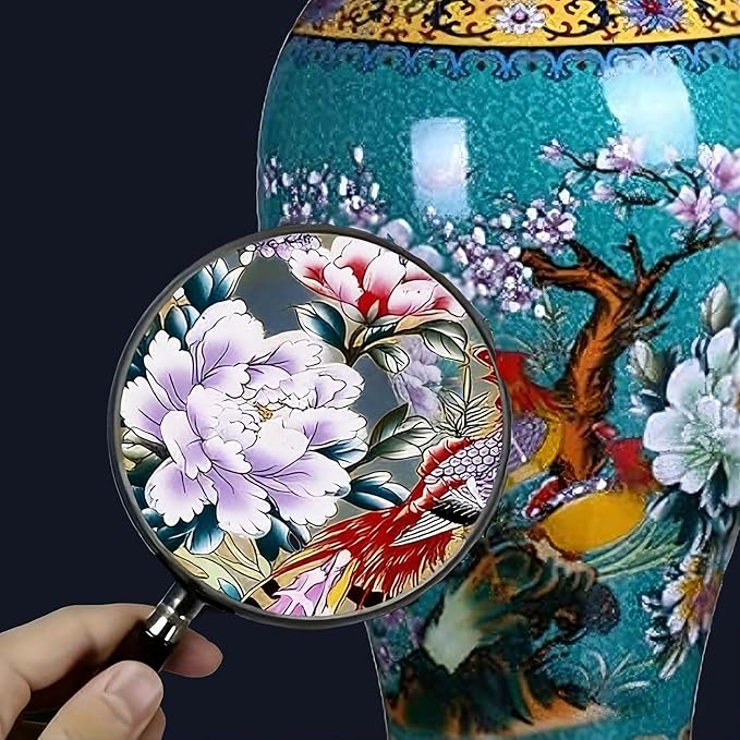 14" Jingdezhen Large Fishtail Ceramic Vase Golden Handmade Home Decorative Vase, Modern Luxury Accent for Living Room, Wedding, or Gift. Elegant Floral Arrangement Centerpiece. (Green)