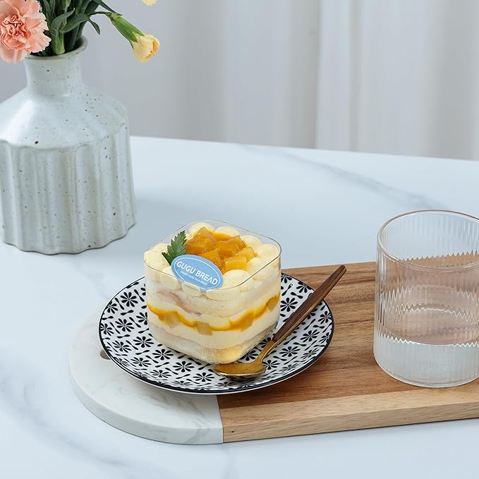 LEHAHA Ceramic 6'' Appetizer Plates Set of 6, Small Dessert/Salad Plates, Black Round Serving Plates, Porcelain Dinnerware Dishes for Cake, Waffle, Pasta,snacks, cookie, Microwave & Dishwasher Safe