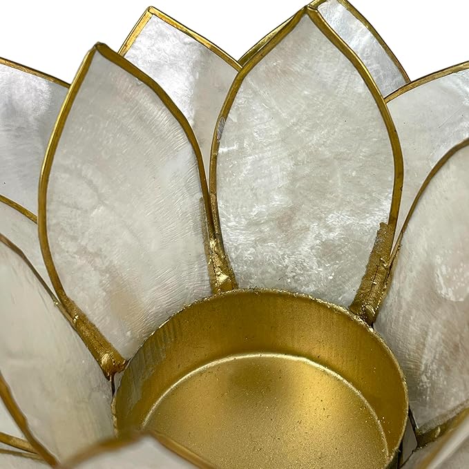 White Capiz Shell Lotus Flower Small Tealight Decorative Candle Holder Home Decor