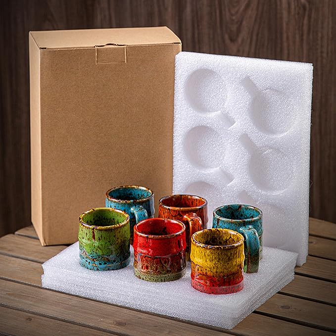 Handcrafted Ceramic Espresso Cups Set of 6, 5 oz - Kiln Glazed Small Coffee Cups for Espresso, Cortado, Mulled Wine & After-Dinner Drinks, Mini Demitasse Cup