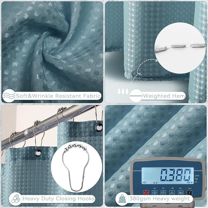Bathroom Set - Light Blue Bathroom Accessories Set, Bathroom Sets with Shower Curtain and Rugs, 25PC Shower Curtain Set with Hooks, Soap Dispenser, Soap Dish, Toilet Brush Holder and Trash Can