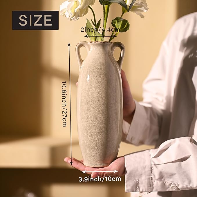 VICTOR & TERESA Green Floor Vase for Pampas Grass, 11'' Tall Vase for Home Decor, Ceramic Farmhouse Decorative Large Vases for Flower, Mantel, Living Room, Shelf, Centerpieces, Gift for Mom