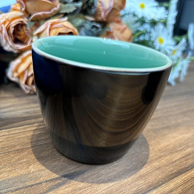 Ceramic Tea Cup, Black Exterior with Green Interior, Glossy Glaze Finish, Handleless Design, for Tea and Coffee
