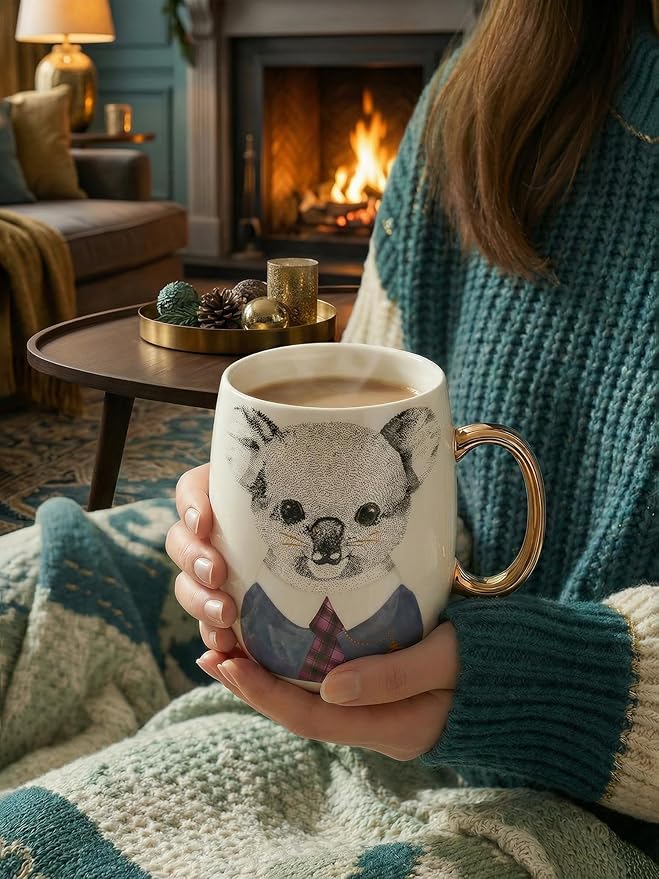 Large 24oz Ceramic Coffee Mug with Gold-Trim Handle, Oversized Porcelain Mug for Coffee, Tea & Hot Chocolate, Hand-Painted Artisan Style, Lead-Free, Gift-Ready Box, Hand Wash Only, Not Microwave Safe