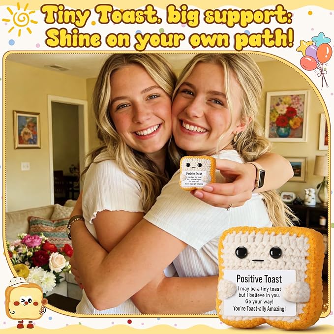 Mini Funny Crochet Toast–Fathers Day Birthday Gifts for Dad Mom Graduation Students, Teacher Appreciation Daughter, Sister, Best Friends–Small Cute Stuff Things, Emotional Positive Crochet Toast Decor