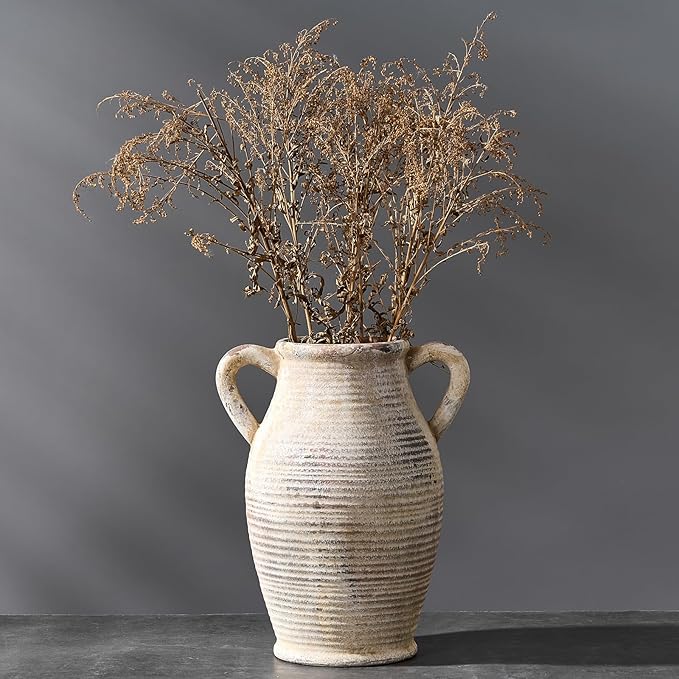 Emotionally Grounded Vase, Vaseking Large Ceramic Rustic Vase with 2 Handles, 9.8 inch Minimalist Decorative Farmhouse Tall Vases for Home Decor, Living Room, Enterway, Table Decoration, Gray