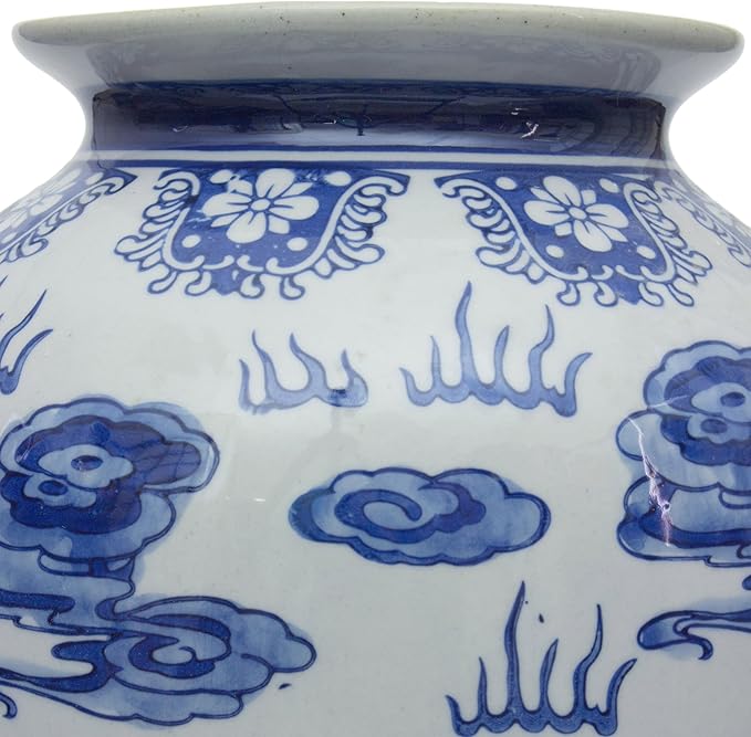 Red Lantern 14" Dragon Blue & White Porcelain Tung Chi Vase