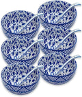 Japanese Ceramic Bowls Set of 6, 28 Oz Large Asian Porcelain Ramen Soup Salad Cereal Noodle Bowl with 6 Spoons, Deep Bowl for Kitchen Decor and Housewarming Gift, Dishwasher & Microwave Safe