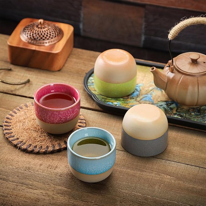 VanEnjoy Espresso Cups Set of 4 Stackable Coffee Mugs Colorful Unique Ceramic Glazed Demitasse Espresso Cups 4 Colors Ceramic Espresso Mugs 5oz Espresso Cups for Tea Coffee