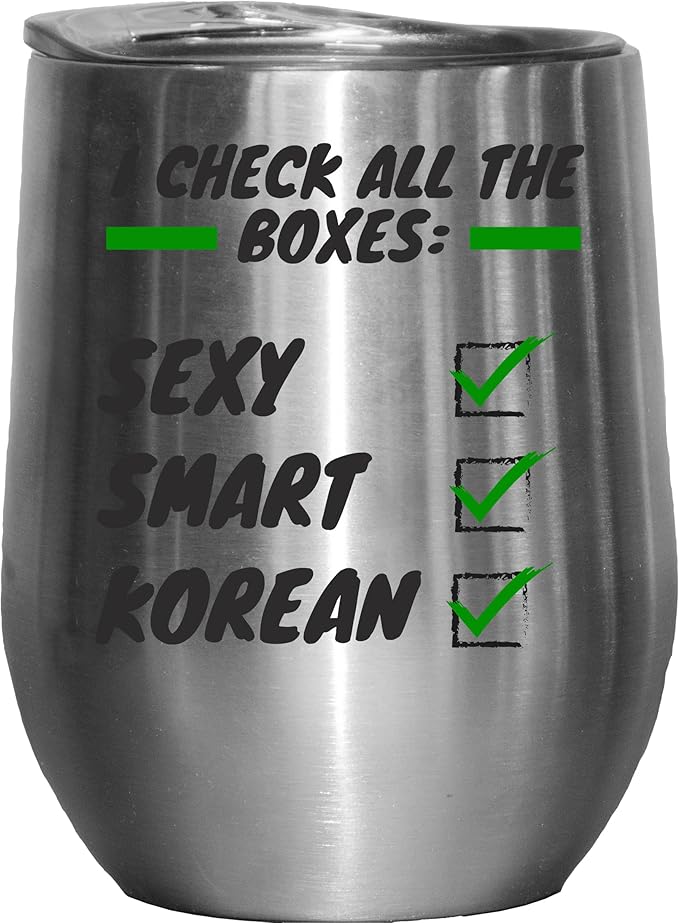 Sexy Smart Korean White Ceramic Asian Coffee & Tea Gift Mug or Korea Cup - 12oz Wine Tumbler Stainless Steel