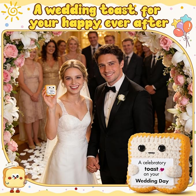 Wedding Gift for Couple, Bride and Groom - Funny Crochet Toast Keepsake - Unique Bridal Shower, Engagement Gift for Mr & Mrs - Cute Home Decor & Card Alternative