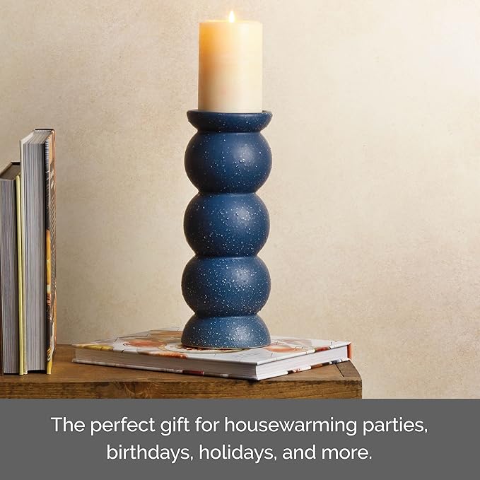 Elements Sphere Shaped Ceramic Candle Holder, 10 Inch, Blue