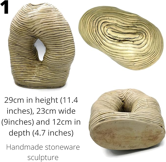 Large Modern Ceramic Sculpture Hollow Shaped Handmade Stoneware Contemporary Art Textured For Table Or Floor 29cm/11in