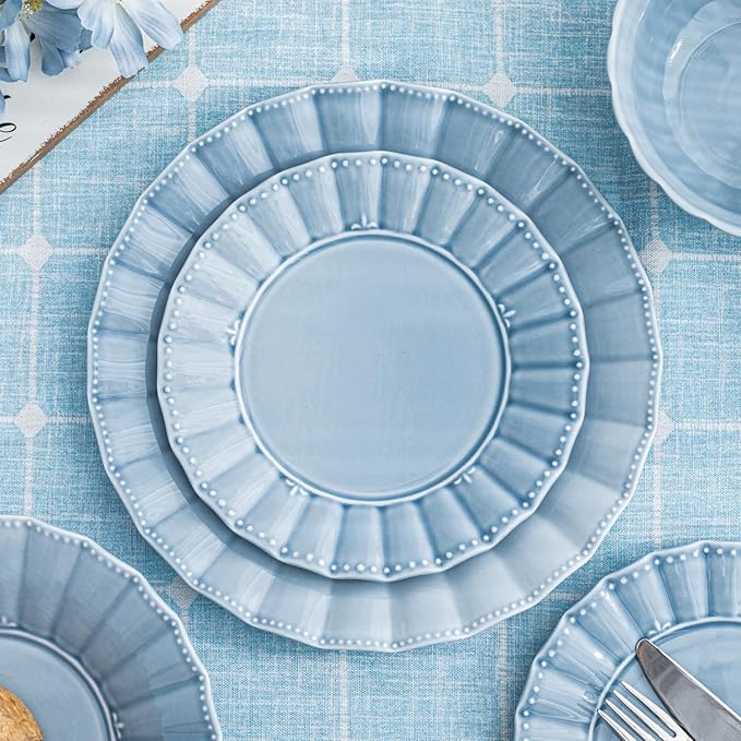 HOMBENE Dessert Plates 8 Inches Set for 6 Ceramic Serving Plates,plates for Cake Waffles, Snacks, Pasta, Noodle,Dinner, Microwave & Dishwasher Safe, Wavy Style (Mixed Colors)