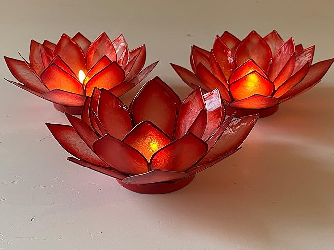Om Gallery Capiz Shell Lotus Flower Decor Tealight Candle Holder for Serene Ambiance - Handmade Decorative Candle Holders for Meditation, Yoga, and Relaxation, Horizon