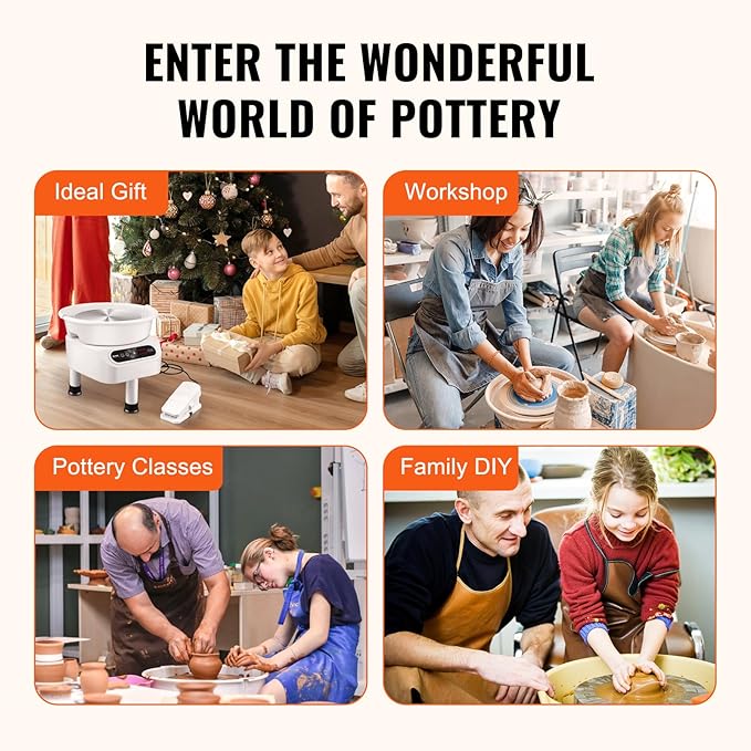 VEVOR Pottery Wheel Direct Drive 350W, 10 inch Ceramic Forming Machine with LCD Touch Screen Foot Pedal 50-300RPM Adjustable Speed, 18PCS Accessory Tools Kit for Adults Beginners, Craft Gift, White