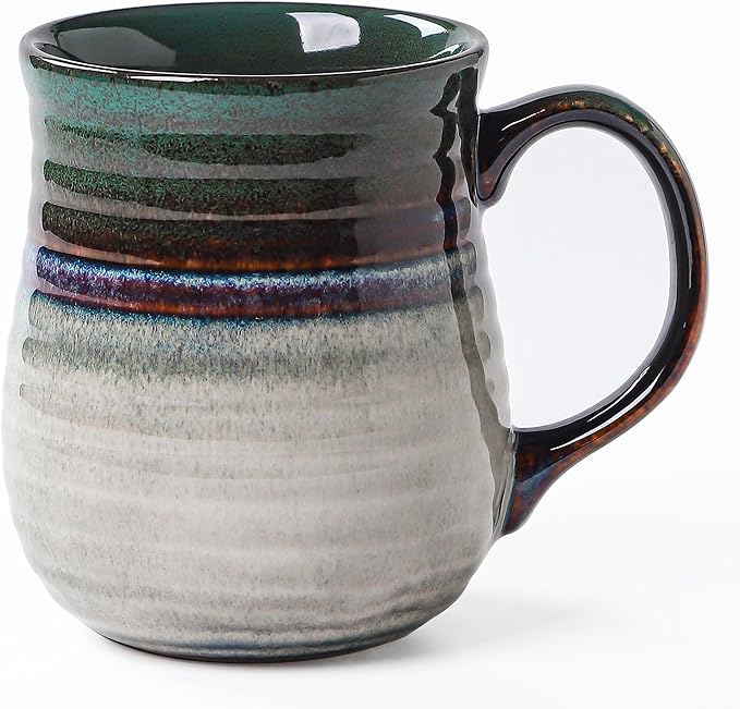23 oz Large Ceramic Coffee Mugs, Handmade Cup with Large Handle, Big Tea and Coffee Cups for Office and Home, Microwave and Dishwasher Safe (Ink Green)