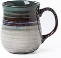 23 oz Large Ceramic Coffee Mugs, Handmade Cup with Large Handle, Big Tea and Coffee Cups for Office and Home, Microwave and Dishwasher Safe (Ink Green)