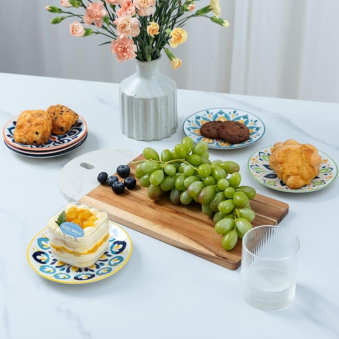 LEHAHA Porcelain Appetizer Plates Set of 6, 6 Inch Small Ceramic Dessert Plates, 6-Piece Floral Round Plates for Salad, Appetizer, Snack, Microwave & Dishwasher Safe