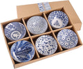 WHJY Blue and White Chinese Japanese Ceramic Rice Bowl 10 oz, Sakura Bowl Gift Set, Serving Bowls Dinnerware Bowls for Rice, Cereal, Noodle, Soup, Desserts, Set of 6