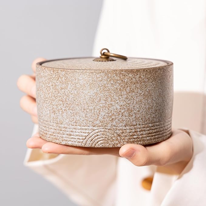 Ceramic Canister,16.9 Oz /500ml Food Storage Jar for Tea,Coffee Beans,Herb,Candy,Spices,Nuts (Stone White)