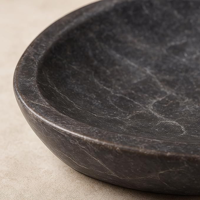 Luxury Hand-Carved Natural Charcoal Marble Soap Dish Heavy-Duty, Plastic-Free, Artisan Crafted for Bathroom Kitchen Countertop Organization, 3.8 x 5.8 x 0.9 H Inch