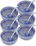 Japanese Ceramic Bowls Set of 6, 28 Oz Large Asian Porcelain Ramen Soup Salad Cereal Noodle Bowl with 6 Spoons, Deep Bowl for Kitchen Decor and Housewarming Gift, Dishwasher & Microwave Safe