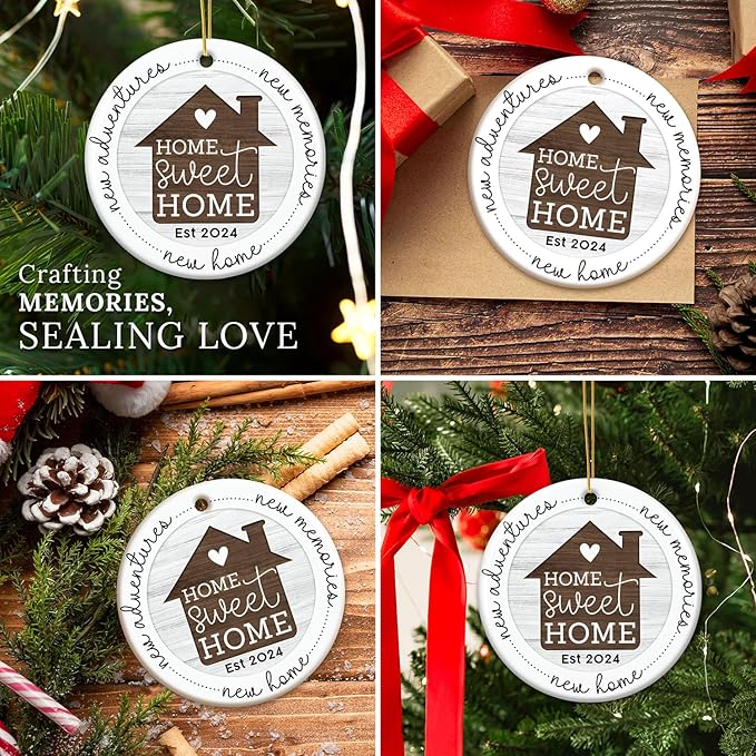HEXMOZ New Home Gift Ideas - Housewarming Gifts for Couples - New Home Ornament 2024 - First House Ornament 2024 - First House Gifts for Owners, Men, Women - Housewarming Ceramic Christmas Keepsake