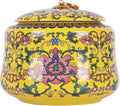 Handmade Chinoiserie Enamel Ginger Jar with Lid,Decorative Storage Jar for Loose Tea,Nuts & Snacks,Ceramic Vase Style Home Decor Canister,Colorful Jar for Kitchen,Living Room (Yellow Jar)
