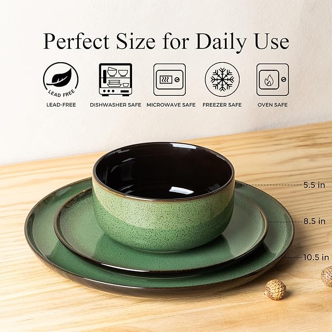 LERATIO Ceramic Dinnerware Sets for 4,Porcelain Plates and Bowls Sets,Handmade Reactive Glaze Dishes Set,Oven&Dishwasher & Microwave Safe,Service for 4