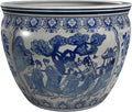 Red Lantern 12" Ladies Blue & White Porcelain Fishbowl Planter or Cachepot for Indoor/Outdoor Use in Garden Entryway Living Room Boho Eclectic Modern Contemporary Classic Traditional Style Decor