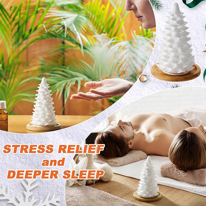 Honeydak Christmas Passive Essential Oil Diffuser Gifts, Christmas Tree Ceramic Diffuser with Wooden Tray for Home Bedroom Bathroom Office Holiday Xmas Decorations