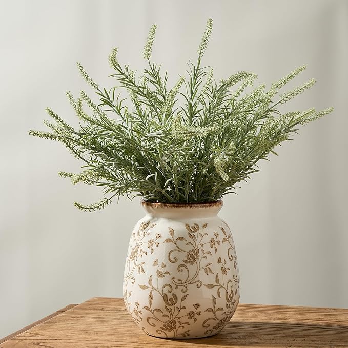 SIDUCAL Ceramic Vintage Pastoral Vase, 7.2 Inch Chinoiserie Floral Vase, Retro Ice Cracked Rustic Farmhouse Vases for Home Decor, Living Room, Bookshelf, Office, Tuscan Decor, Brown Floral