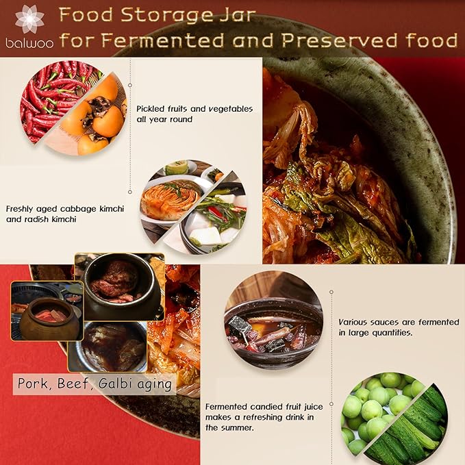Earthenware Onggi Korean Traditional Clay Jar Mini Ceramic Canister/Handmade Food Storage Container for Tea, Coffee Bean, Salt/Breathing Clay Pot Kimchi Fermentation Crock (2L(67.6oz))