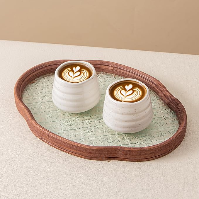 4pcs Japanese Tea Cup Set – 160ml 5.4OZ Ceramic Matcha Cup, Small Handless Espresso Cups, Cute Coffee Mugs for Valentine (Speckle)