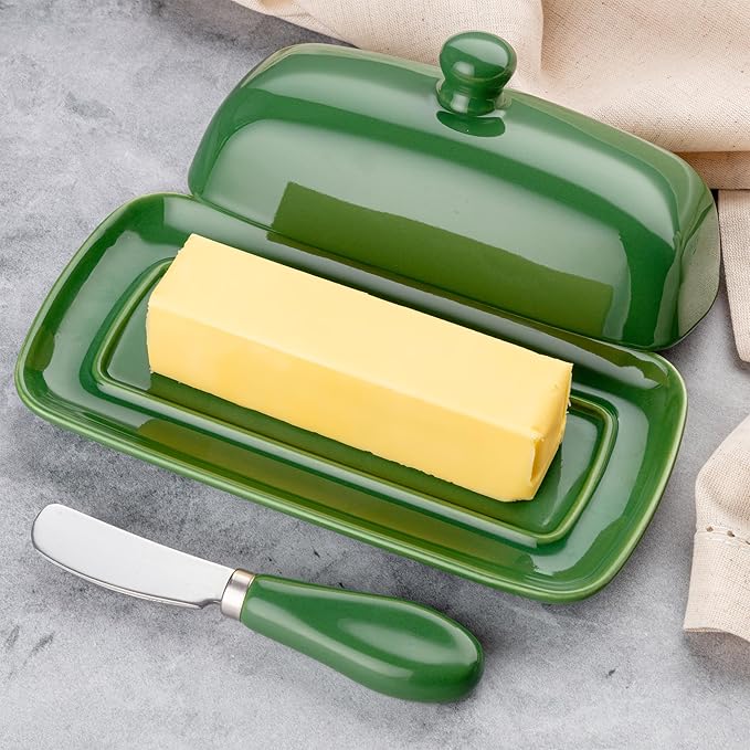 Zulay Butter Dish With Lid For Countertop - Porcelain Jade, Ceramic Butter Dish with Knob Handle Great for Cooking - Elegant Design Butter Holder - Durable & Sturdy Butter Keeper - Jade