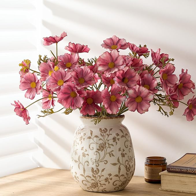 SIDUCAL Ceramic Vintage Pastoral Vase, 7.2 Inch Chinoiserie Floral Vase, Retro Ice Cracked Rustic Farmhouse Vases for Home Decor, Living Room, Bookshelf, Office, Tuscan Decor, Brown Floral