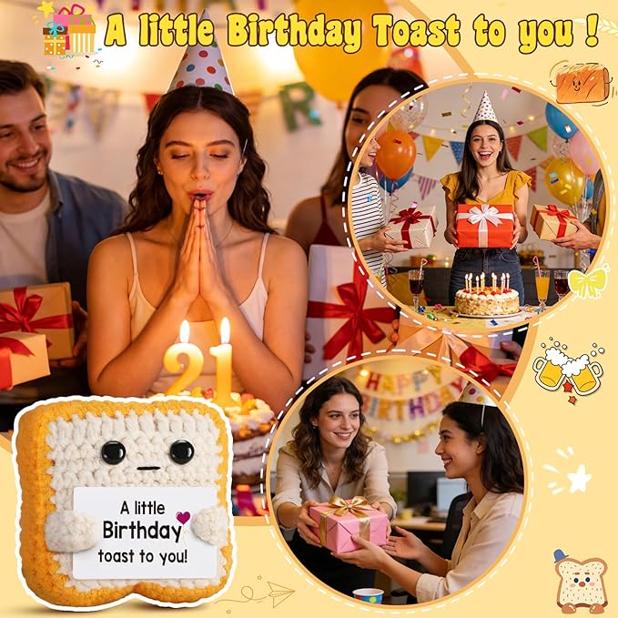 A little Birthday Toast to you - Funny Happy Birthday Gifts for Women, Men, Mom, Dad, Friend, Best Gifts for Her Ideas - Unique Crochet Toast Gift Card - Cute Easter Basket Stuffers for Daughter, Son